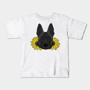 Black Shepherd/Malinois with Sunflowers Kids T-Shirt